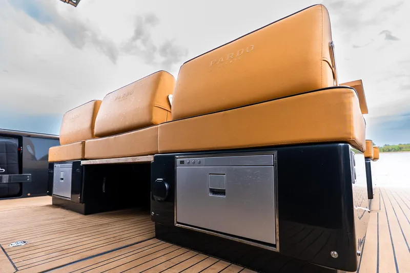 Slide: The Image of Luxury seating on 2025 Pardo Yachts 43, featuring sleek design and premium materials. - 16