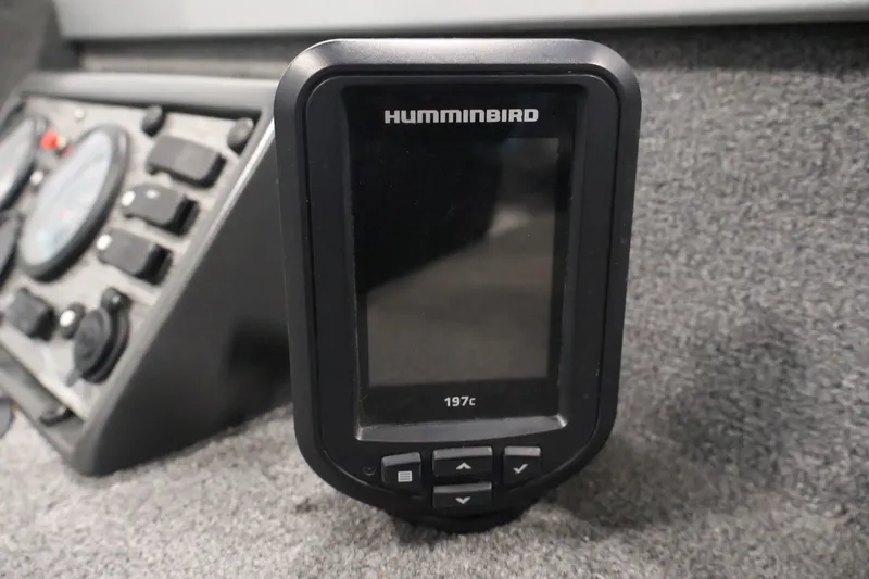 Slide: The Image of Humminbird 197c fish finder on 2015 Alumacraft Classic 165 Tiller boat dashboard. - 23