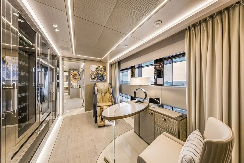 Slide: The Image of Luxurious interior of 2020 Rossinavi Vector 50m yacht with elegant furnishings and ocean view. - 17