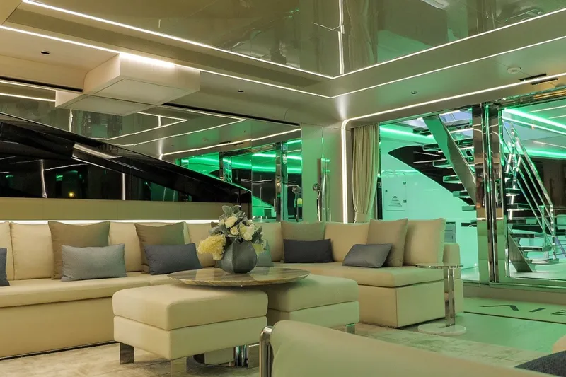 Slide: The Image of Luxurious interior of 2020 Rossinavi Vector 50m yacht with modern lighting and elegant seating. - 29