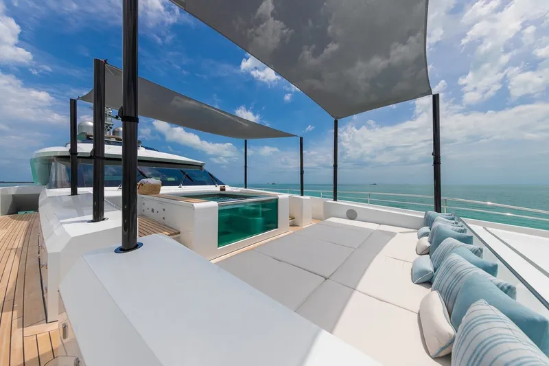 Slide: The Image of Luxurious deck of 2020 Rossinavi Vector 50m yacht with sun loungers and ocean view. - 42
