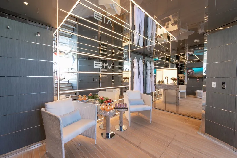 Slide: The Image of Luxurious interior of 2020 Rossinavi Vector 50m yacht with modern seating and mirrored walls. - 36