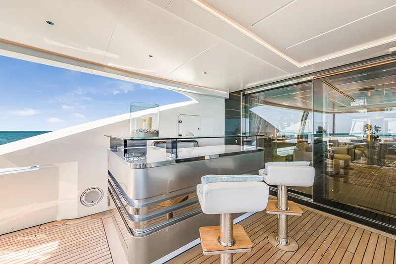 Slide: The Image of Luxurious Rossinavi Vector 50m yacht deck with modern bar and seating, 2020 model. - 28