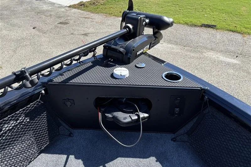 Slide: The Image of 2026 Ranger VS1882SC Angler boat with Minn Kota trolling motor on deck. - 15