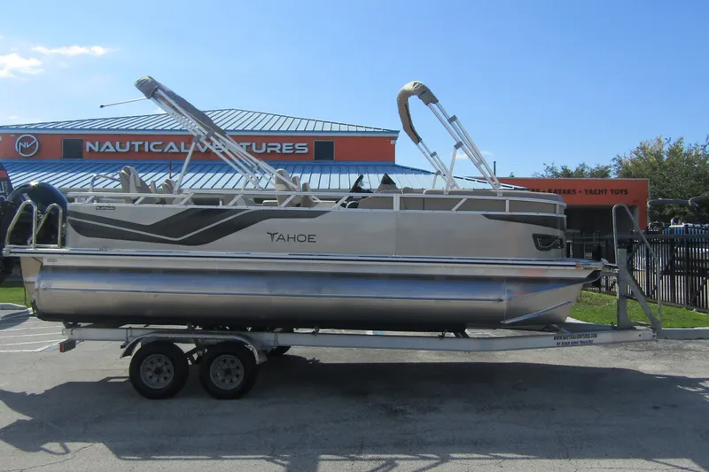 Slide: The Image of 2026 Tahoe Pontoon Sport 85 Rear Fish 21 on trailer at Nautical Ventures. - 4