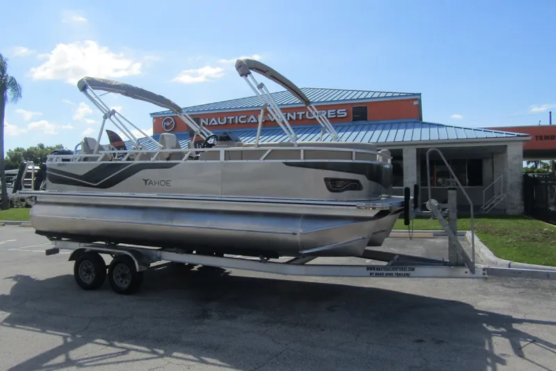 Slide: The Image of 2026 Tahoe Pontoon Sport 85 Rear Fish 21 on trailer at Nautical Ventures. - 5