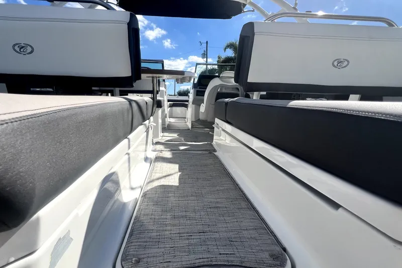 Slide: The Image of 2022 Cobalt R6 Outboard boat interior with sleek seating and modern design. - 57