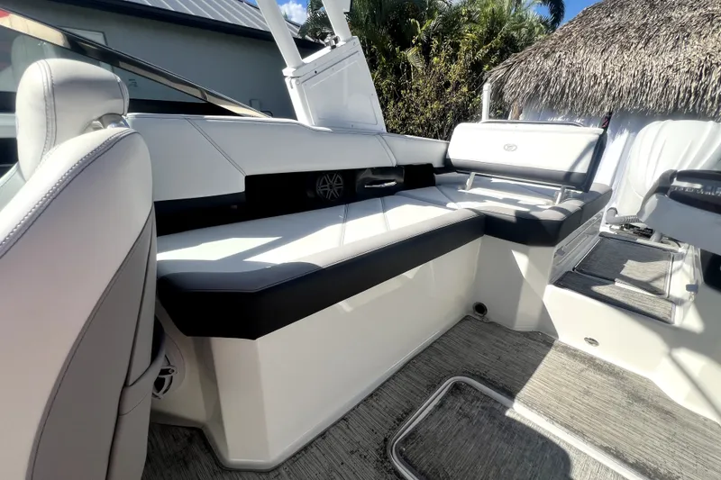 Slide: The Image of 2022 Cobalt R6 Outboard boat interior with sleek seating and modern design. - 37