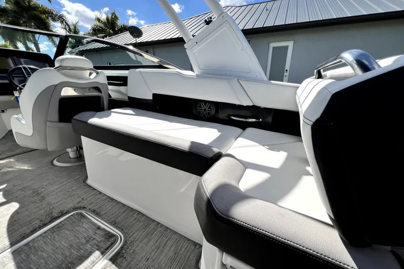 Slide: The Image of 2022 Cobalt R6 Outboard boat interior with sleek seating and modern design. - 98