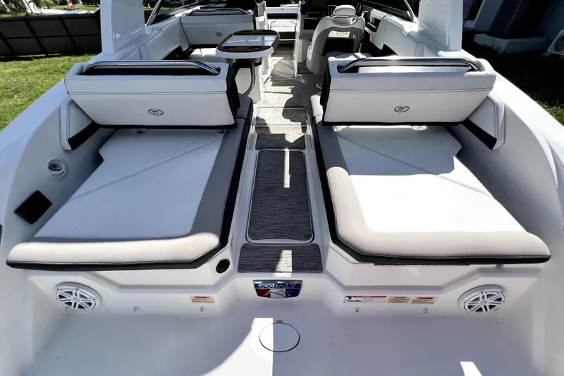 Slide: The Image of 2022 Cobalt R6 Outboard boat interior with luxurious seating and modern design. - 59