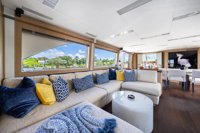 Slide: The Image of Luxurious interior of 2015 Monte Carlo Yachts MCY 86 with elegant seating and scenic views. - 46