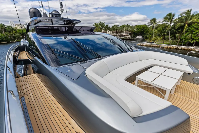 Slide: The Image of Luxurious 2022 Riva 110' Dolcevita yacht with sleek design and spacious deck seating. - 13