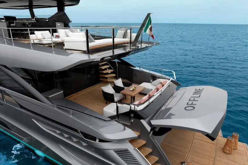 Slide: The Image of Luxurious 2024 Mangusta GranSport 33 yacht with elegant deck and ocean view. - 15