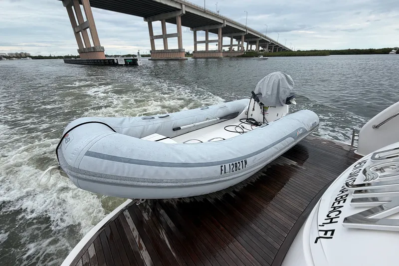 Slide: The Image of Inflatable boat on yacht deck near bridge, Horizon E56, 2020 model. - 18