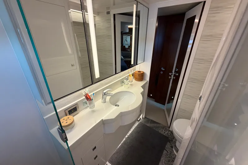 Slide: The Image of Modern bathroom interior in 2020 Horizon E56 yacht, featuring sleek design and elegant fixtures. - 62