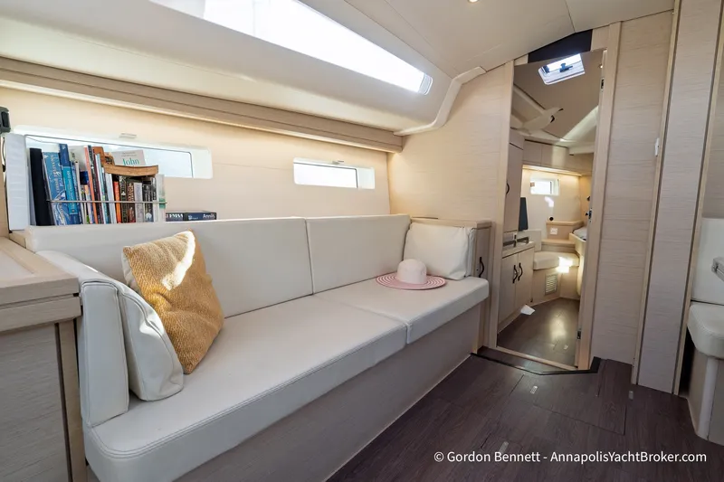 Slide: The Image of Luxurious interior of a 2020 Jeanneau 51 yacht with elegant seating and modern decor. - 25