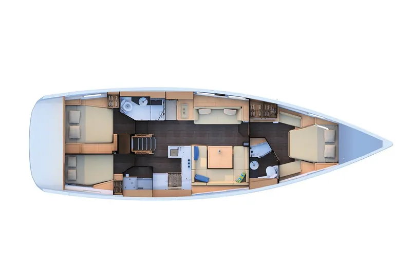 Slide: The Image of Manufacturer Provided Image: 2020 Jeanneau 51 yacht interior layout with three cabins and two bathrooms. - 44