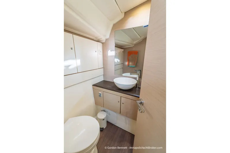 Slide: The Image of Modern bathroom interior of 2020 Jeanneau 51 yacht with sleek fixtures and cabinetry. - 36
