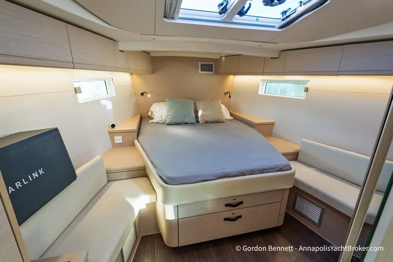 Slide: The Image of Luxurious interior of 2020 Jeanneau 51 yacht with cozy bed and modern design. - 28