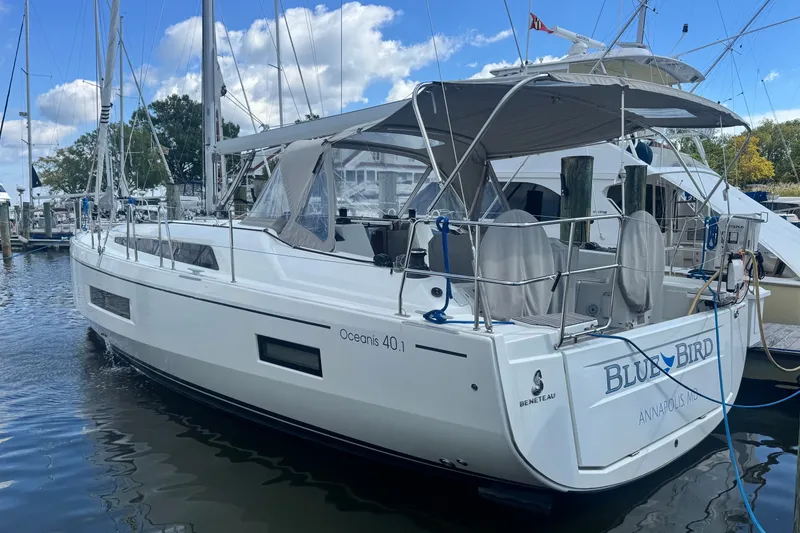 The Image of 2022 Beneteau Oceanis 40.1 sailboat docked, featuring sleek design and spacious deck. - 0