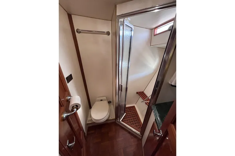Slide: The Image of Bathroom interior of 1991 Kha Shing Motoryacht with shower and toilet. - 26