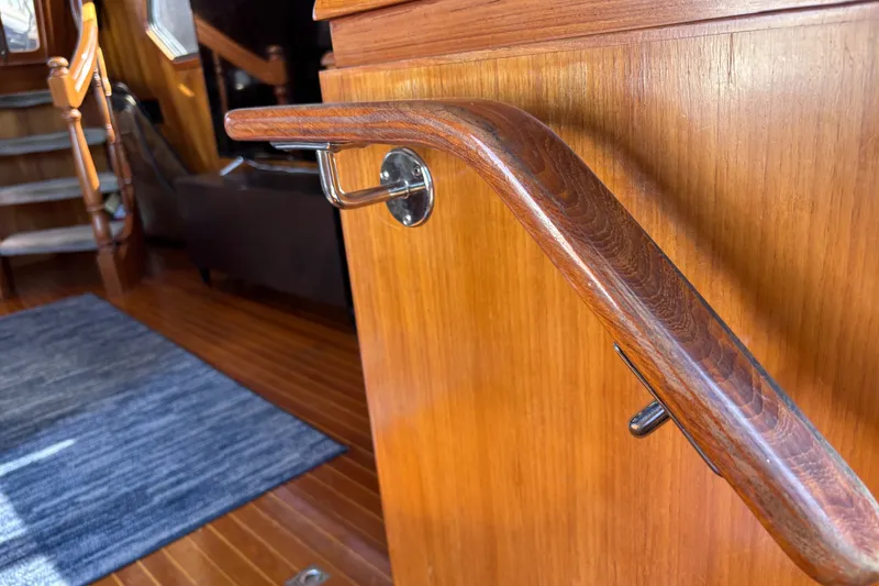 Slide: The Image of Wooden interior of 1991 Kha Shing Motoryacht with polished handrail and stairs. - 29
