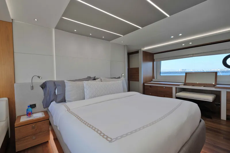 Slide: The Image of Luxurious bedroom interior of 2018 Sunseeker 76 Yacht with modern design and ocean view. - 74