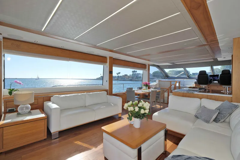 Slide: The Image of Luxurious interior of 2018 Sunseeker 76 Yacht with elegant seating and ocean view. - 24