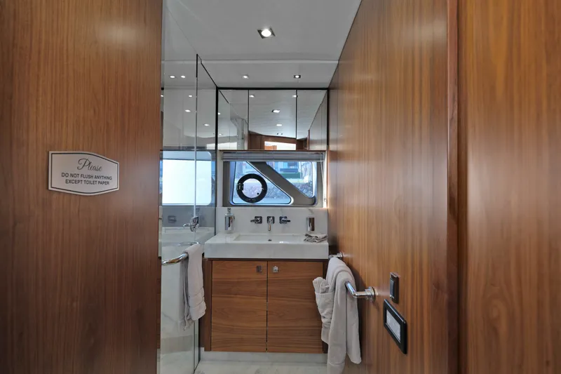 Slide: The Image of Luxurious bathroom interior of 2018 Sunseeker 76 Yacht with wooden accents and modern fixtures. - 56