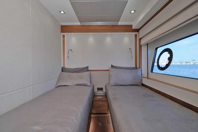 Slide: The Image of Luxurious twin cabin interior of 2018 Sunseeker 76 Yacht with ocean view window. - 53