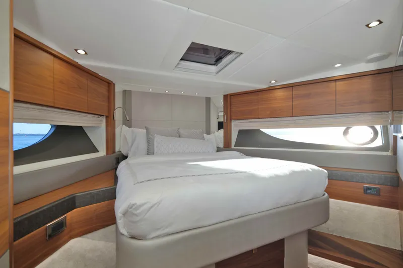 Slide: The Image of Luxurious bedroom interior of 2018 Sunseeker 76 Yacht with modern design and elegant wood finishes. - 60