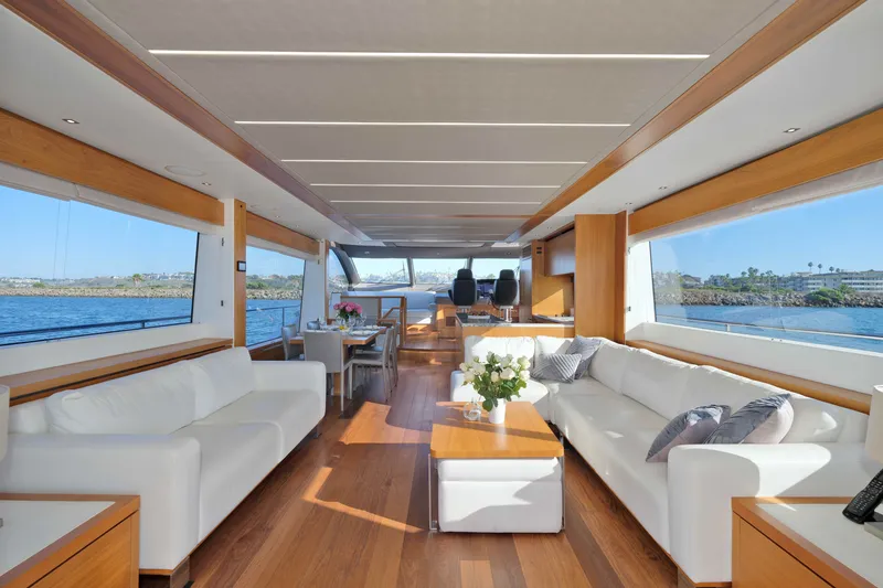 Slide: The Image of Luxurious interior of 2018 Sunseeker 76 Yacht with elegant white sofas and wooden accents. - 22