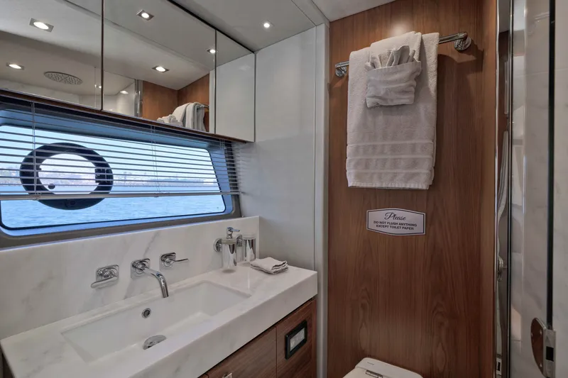 Slide: The Image of Luxurious bathroom interior of 2018 Sunseeker 76 Yacht with ocean view window. - 55