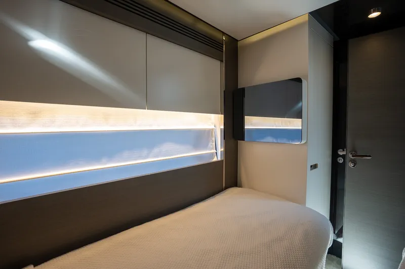 Slide: The Image of Luxurious interior cabin of 2023 Azimut S8 yacht with modern design and ambient lighting. - 25
