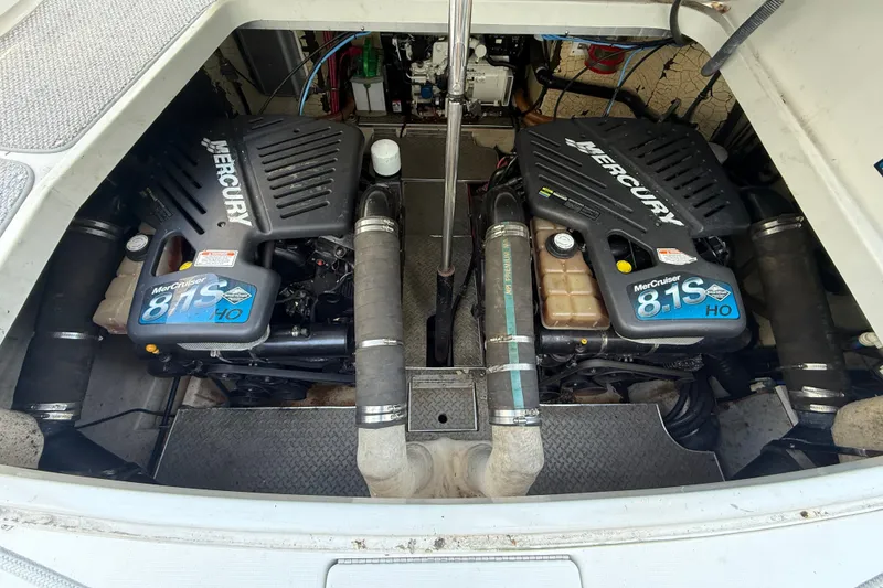 Slide: The Image of Twin Mercury MerCruiser 8.1S HO engines in a 2005 Formula 37 Performance Cruiser. - 13