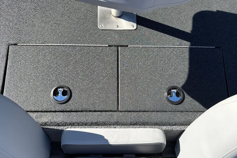 Slide: The Image of 2027 Tracker Pro Team 195 boat deck with storage compartments and seating. - 43