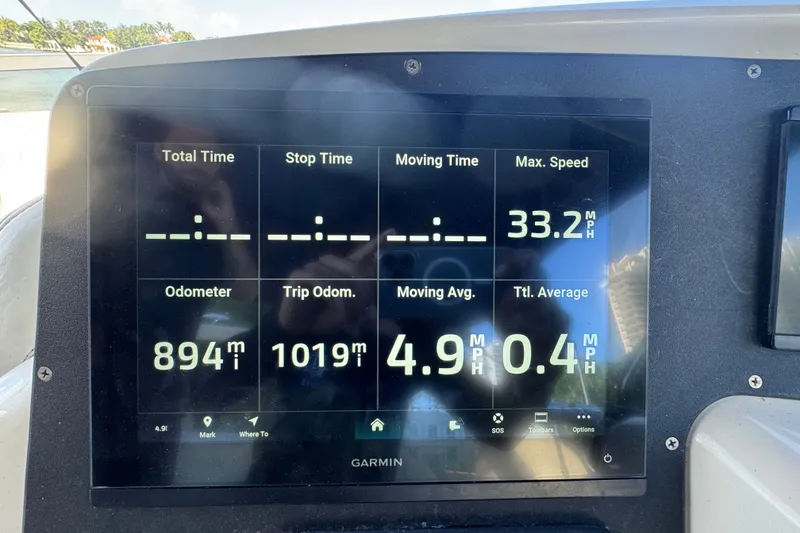 Slide: The Image of Garmin display on 2002 Silverton 410 Sport Bridge showing speed and odometer readings. - 20