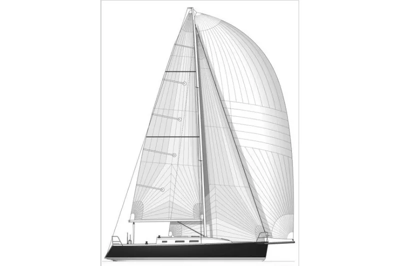 Slide: The Image of Line drawing of a 2004 J Boats J/109 sailboat, showcasing its sleek design and sails. - 8