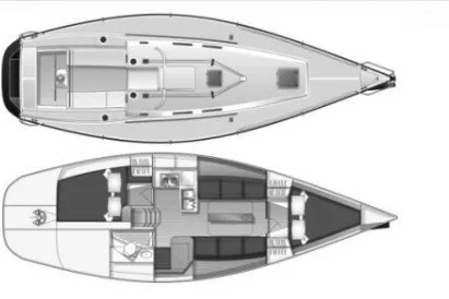 Slide: The Image of 2004 J Boats J/109 sailboat layout, featuring deck and interior plans. - 7