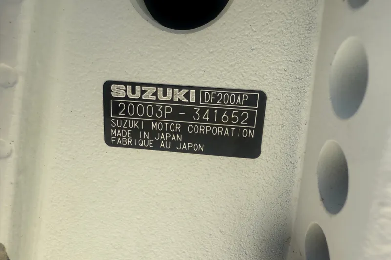 Slide: The Image of Suzuki DF200AP engine label on 2004 Sea Fox 257 Center Console boat. - 56