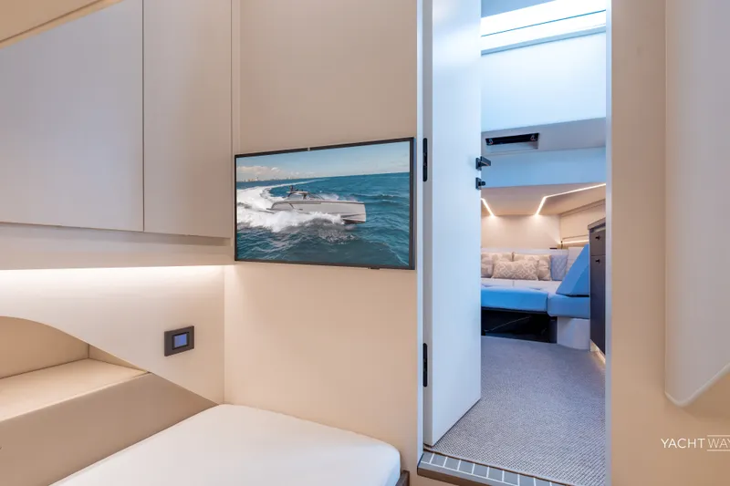 Slide: The Image of Luxurious interior of 2025 Vanquish Yachts VQ55, featuring modern design and comfortable seating. - 42