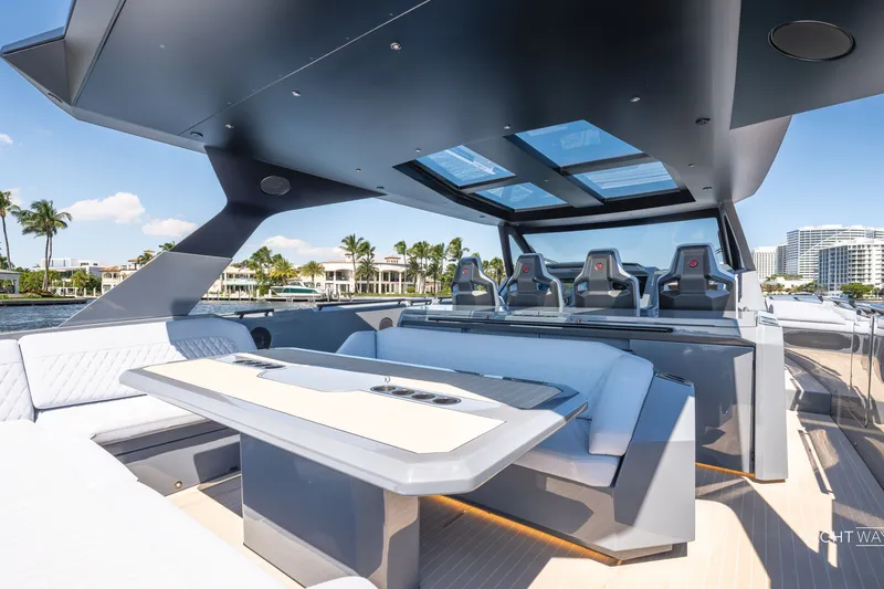 Slide: The Image of Luxurious 2025 Vanquish Yachts VQ55 interior with sleek seating and modern design. - 31