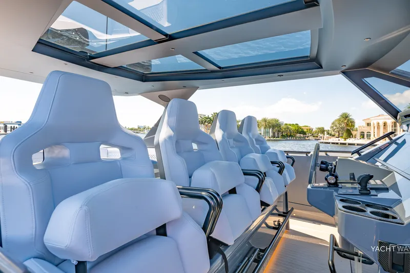 Slide: The Image of Luxurious interior of 2025 Vanquish Yachts VQ55 with modern seating and panoramic views. - 35