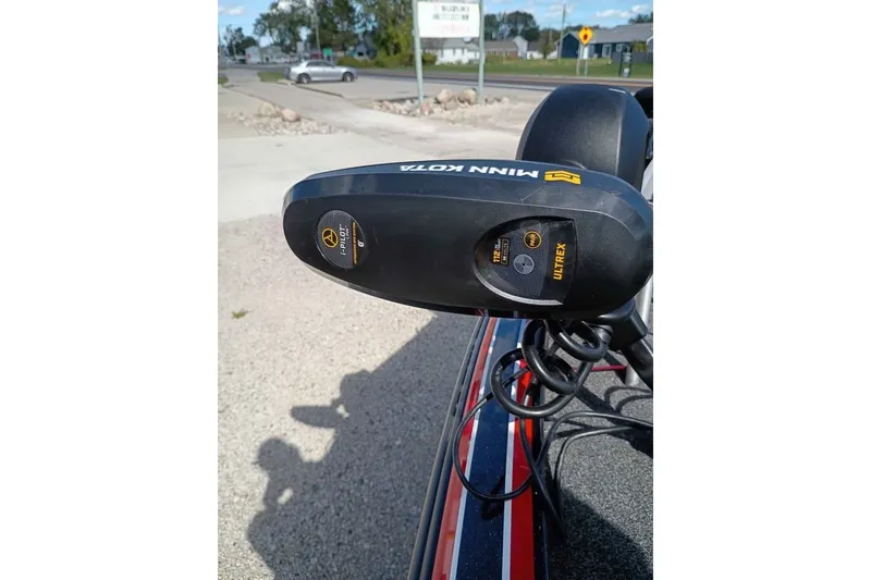 Slide: The Image of Minn Kota Ultrex trolling motor on 2020 Nitro Z21 Pro boat, parked outdoors. - 13