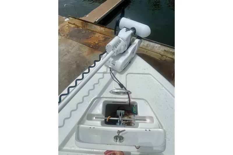 Slide: The Image of Bow of 2022 Dorado 25 FD boat with trolling motor and anchor system. - 24