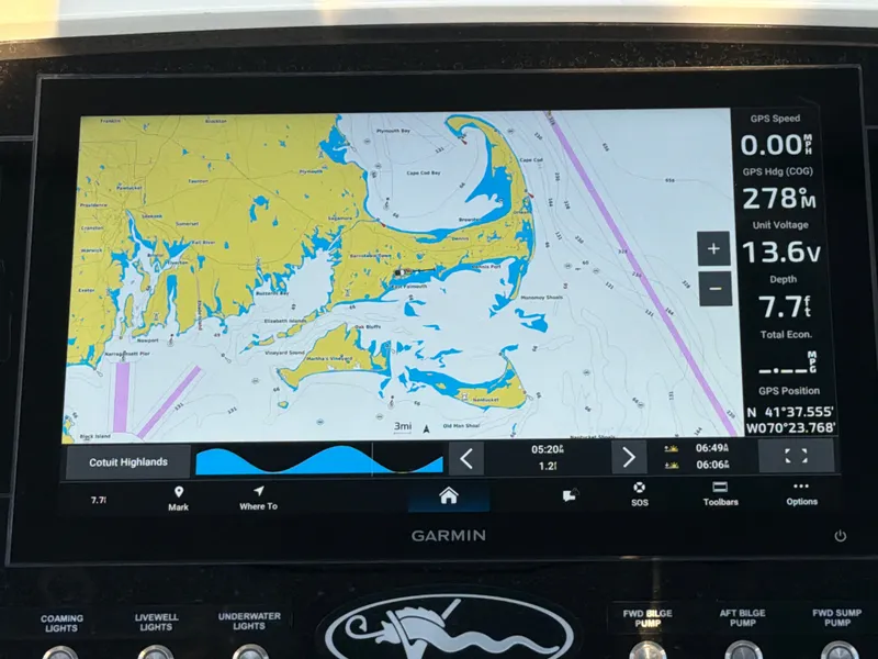 Slide: The Image of A Garmin navigation system displays a nautical chart with depth readings and GPS positions. - 41