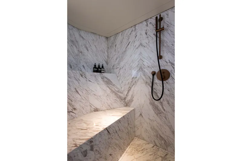 Slide: The Image of Luxurious marble shower interior with modern fixtures in Alpha 100 Squalo, 2025 model. - 66