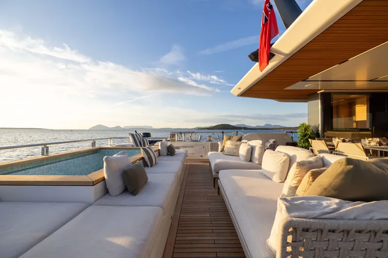 Slide: The Image of Luxurious deck of 2025 Alpha 100 Squalo yacht with plush seating and ocean view. - 47