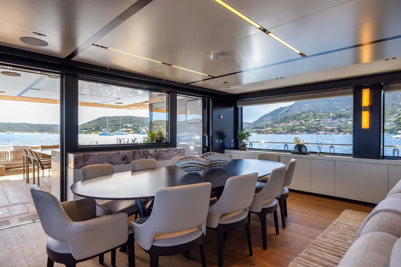 Slide: The Image of Luxurious dining area on 2025 Alpha 100 Squalo yacht with scenic ocean views. - 25
