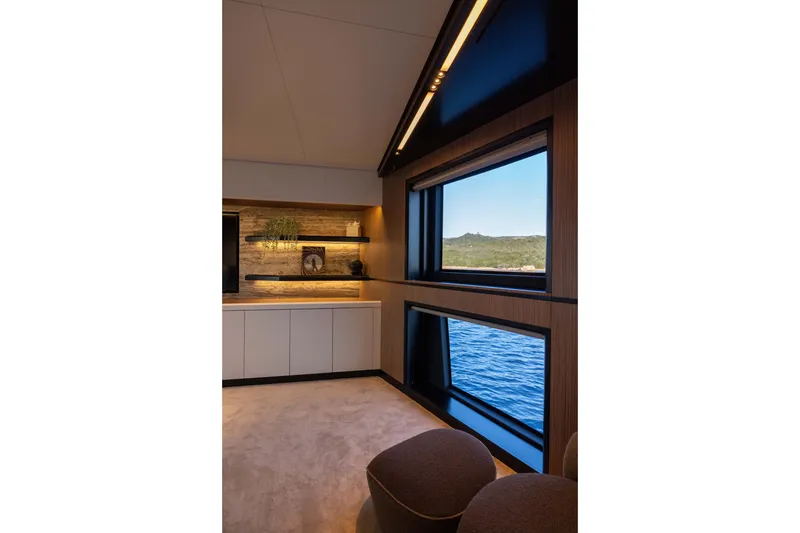 Slide: The Image of Luxurious interior of 2025 Alpha 100 Squalo yacht with scenic ocean view. - 50